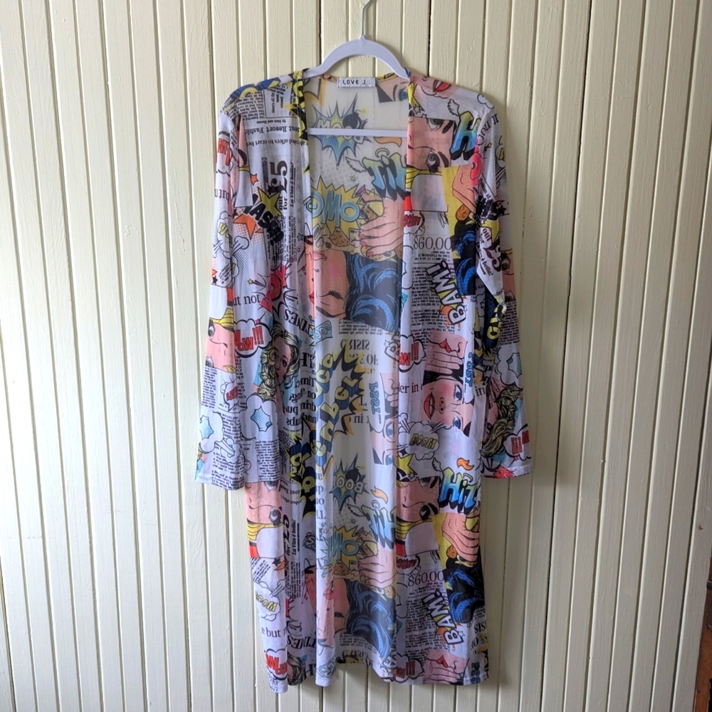 Comic Graphic Kimono Shawl Cardigan Cover Up By Love J Size L
